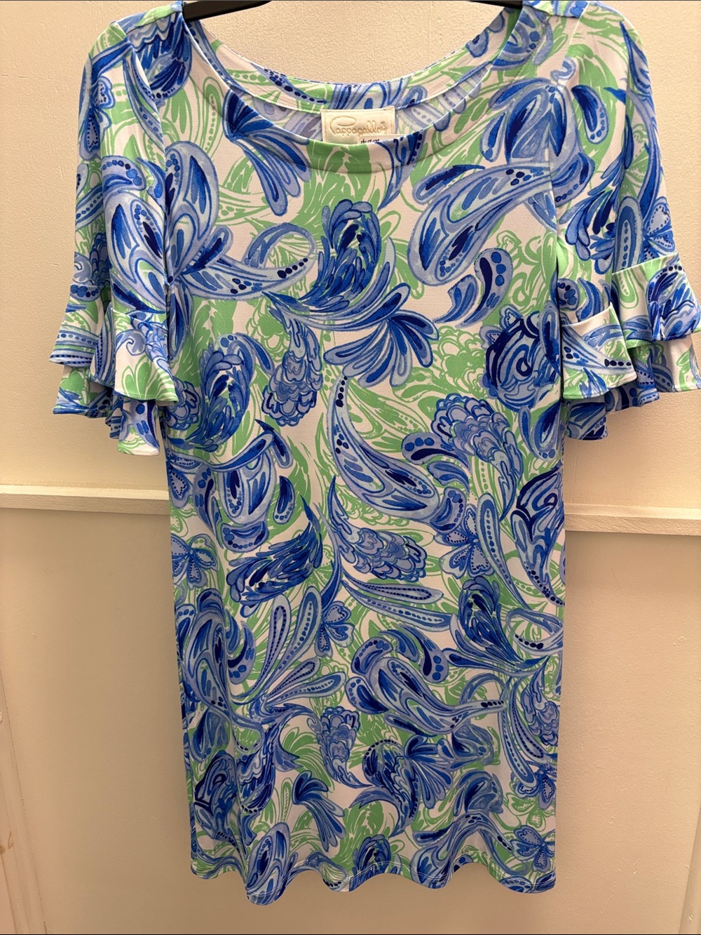 Lilly Pulitzer Blue & Green Paisley Ruffle-Sleeve Tunic Top